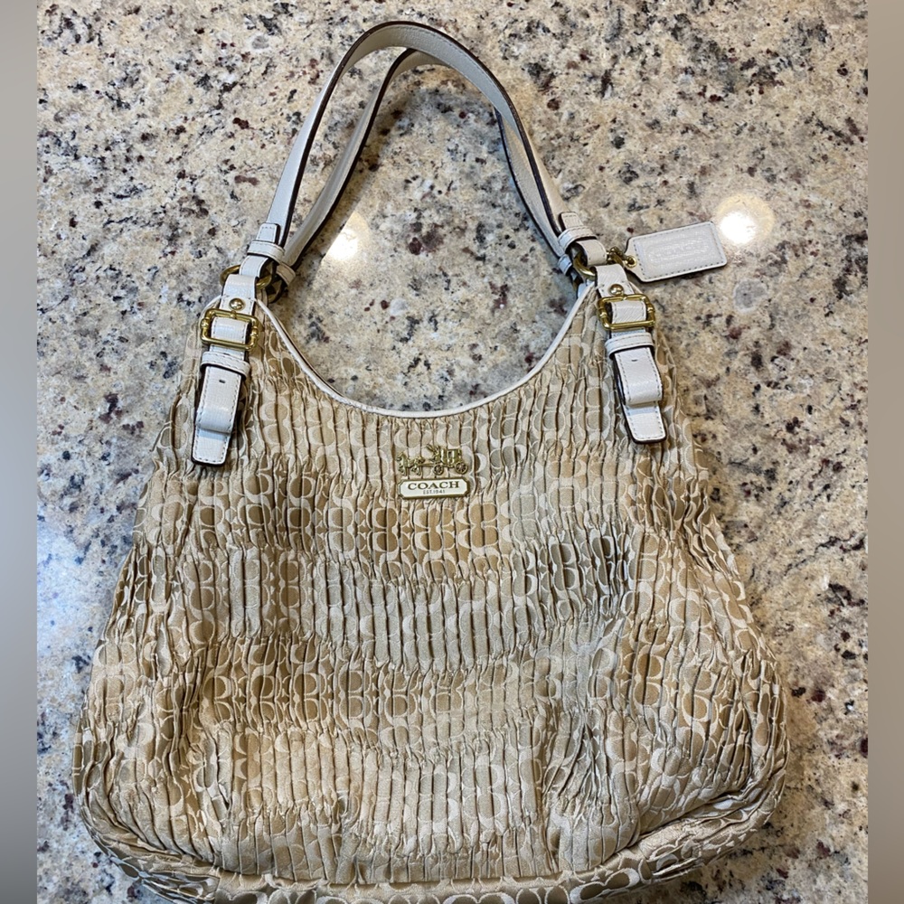 COACH Madison Maggie RUCHED Signature GOLD Pleated Shoulder/HOBO
